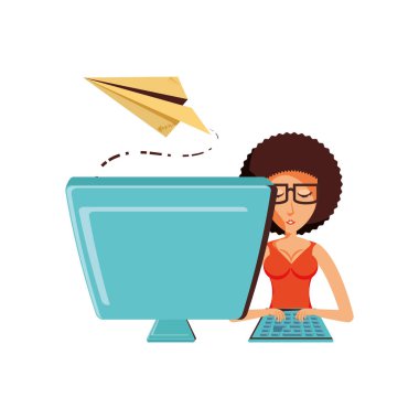 Masaüstü bilgisayar ve uçak kağıt kadınla