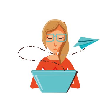 dizüstü bilgisayar ve uçak kağıt kadınla