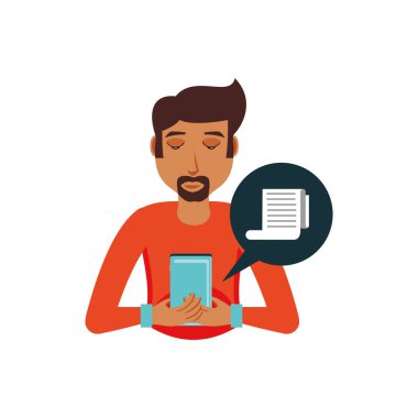 adam akıllı telefon ve kağıt alış irsaliyesinde konuşma balonu