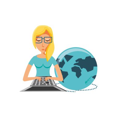 kadın laptop ve planet earth ile