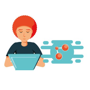 dizüstü bilgisayar ve paylaşım sembolü olan adam