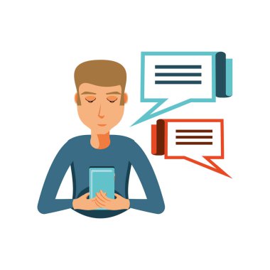 adam akıllı telefon ve konuşma balonları ile