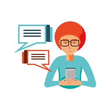 adam akıllı telefon ve konuşma balonları ile