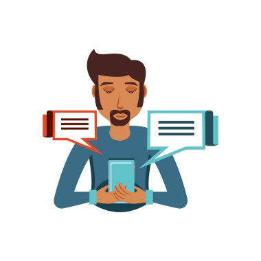 adam akıllı telefon ve konuşma balonları ile