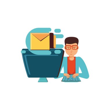 Masaüstü bilgisayar ve zarf posta adamla