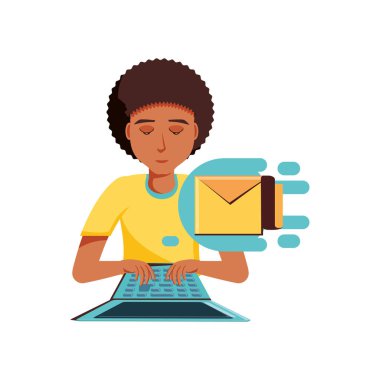 adam laptop ve zarf posta ile siyah