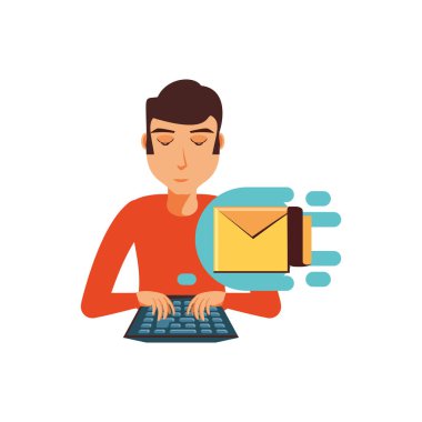 klavye ve zarf posta ile genç adam