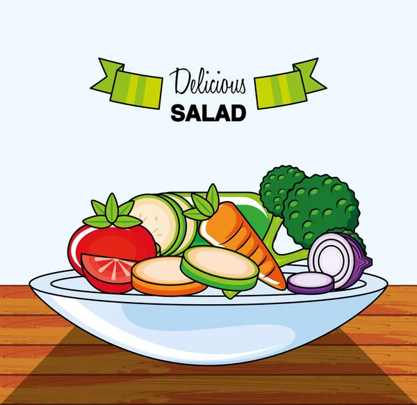 Dish with delicious salad — Stock Vector