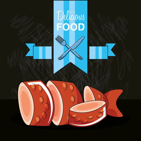 Delicioso icono de pescado fresco — Vector de stock