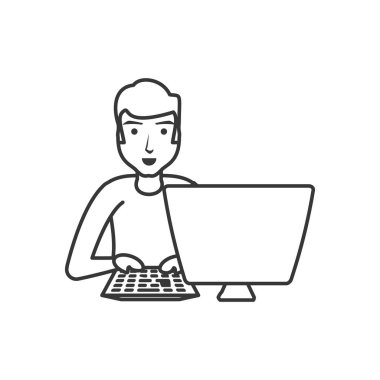 Masaüstü bilgisayar izole simgesi olan adam