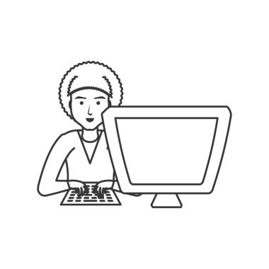 Masaüstü bilgisayar izole simgesi olan adam