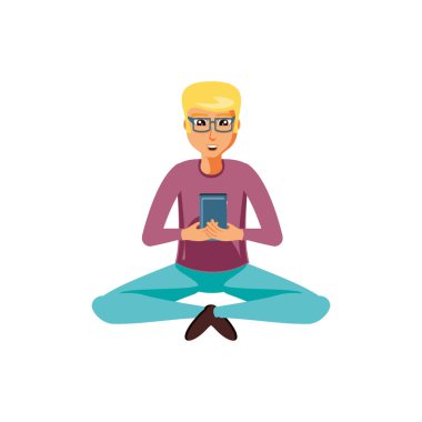 smartphone aygıt ile oturan genç adam