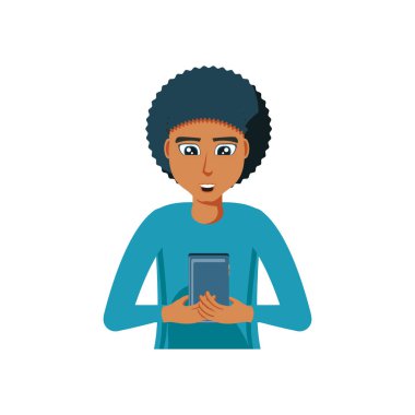 Genç adam smartphone aygıt ile siyah