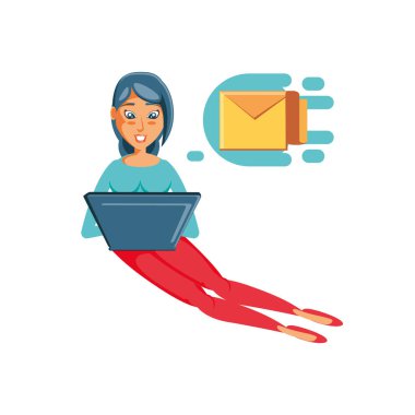 dizüstü bilgisayar ile Gönderen posta oturan kadın