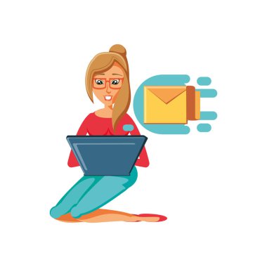 dizüstü bilgisayar ile Gönderen posta oturan kadın