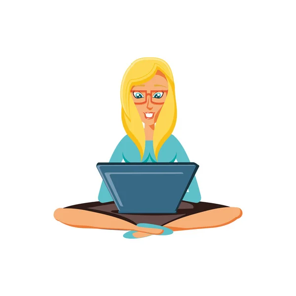 Kobieta siedząca z laptopem — Wektor stockowy