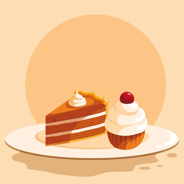 Pedaço de bolo e design de cupcake —  Vetores de Stock