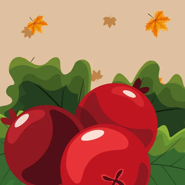 Cranberries Folhas Sobre Fundo Laranja Ilustração Vetorial — Vetor de Stock