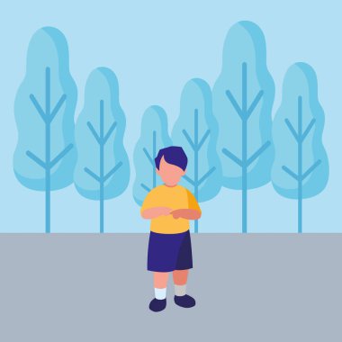 Avatar çocuk simgesinin üzerine manzara arka plan, renkli tasarım. vektör çizim