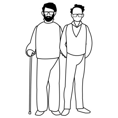 Yaşlı adam ve beyaz arka plan, vektör çizim oğlu