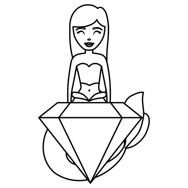 Милая сказочная русалка с бриллиантом — стоковый вектор