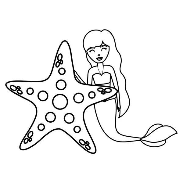 Cute fairytale mermaid with starfish — Stock Vector