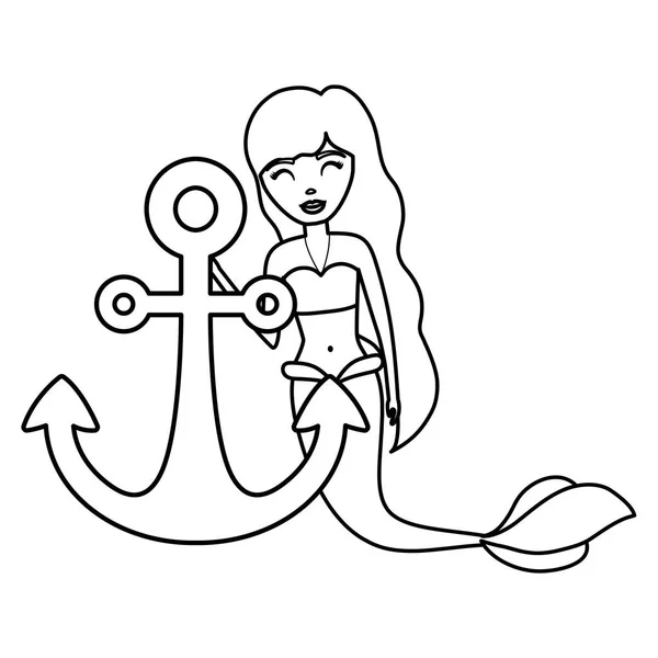 Cute fairytale mermaid with anchor — Stock Vector