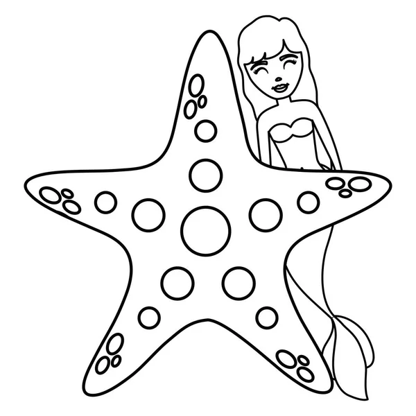 Милая сказочная русалка с морской звездой — стоковый вектор