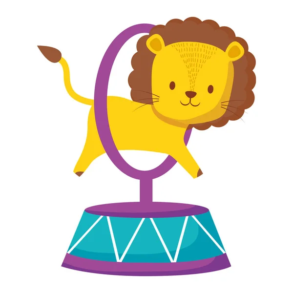 Милий циркний лев стрибає кільце — стоковий вектор