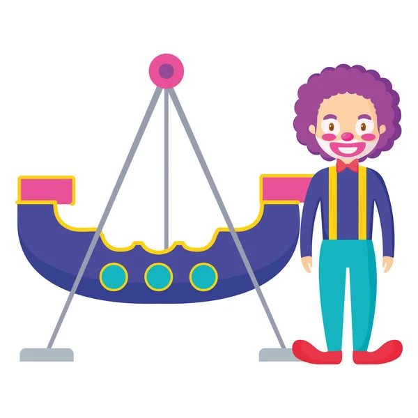Zirkusclown lustig mit Piratenschiff — Stockvektor