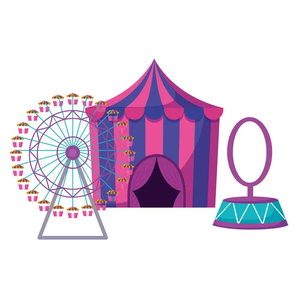 Tente de cirque avec anneau et roue — Image vectorielle