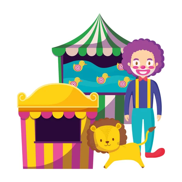 Cirque clown et lion en tente — Image vectorielle