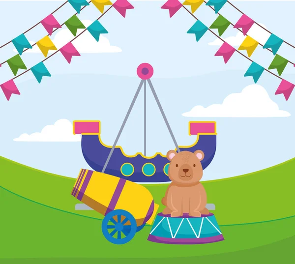 Sevimli ayı teddy sirk öğeleri ile — Stok Vektör