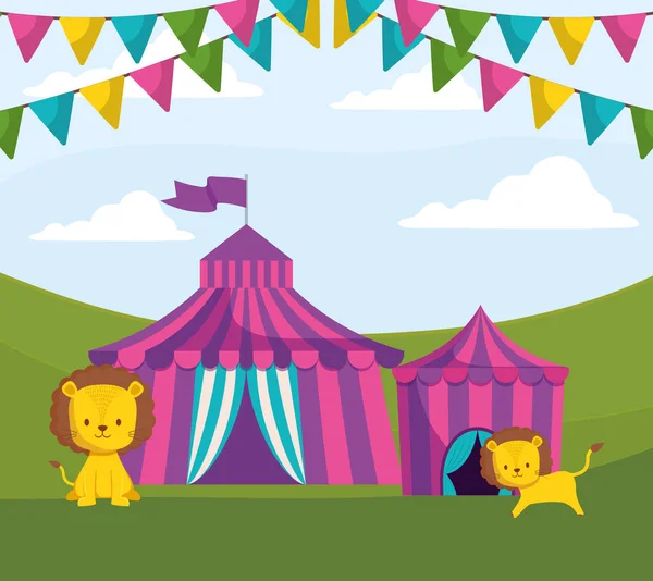 Tente de cirque avec des lions — Image vectorielle