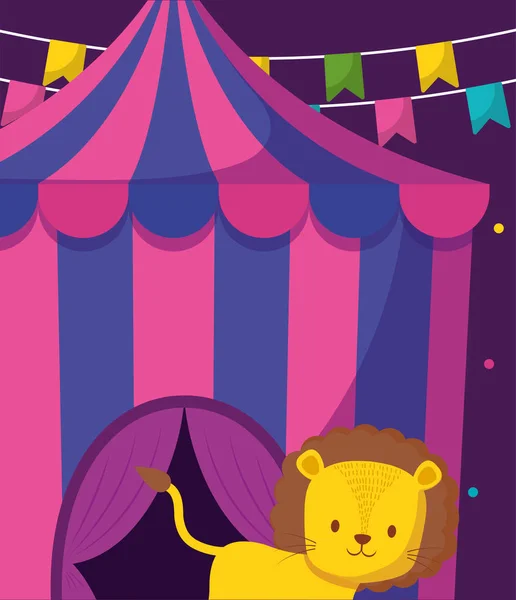 Lion de cirque mignon avec tente — Image vectorielle