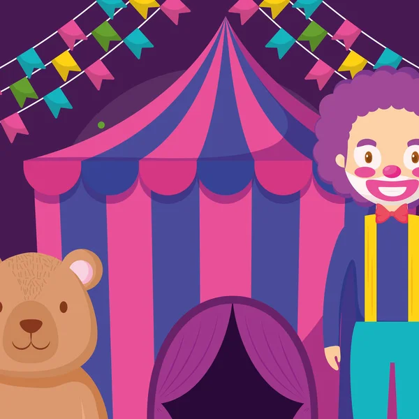 Namiot cyrkowy z bear teddy — Wektor stockowy