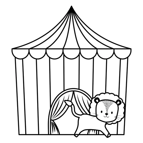 Милый цирковой лев с палаткой — стоковый вектор