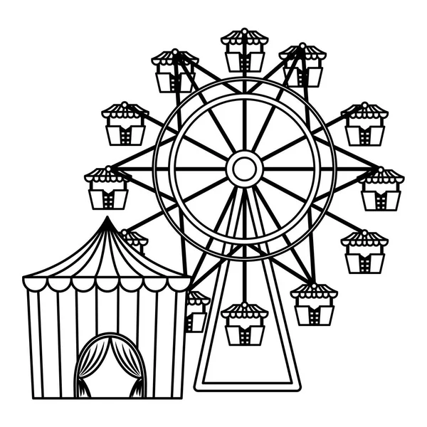 Tente de cirque avec anneau et roue — Image vectorielle