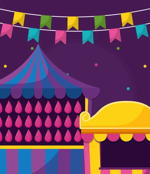 Quiosco de carnaval con globos de agua — Vector de stock