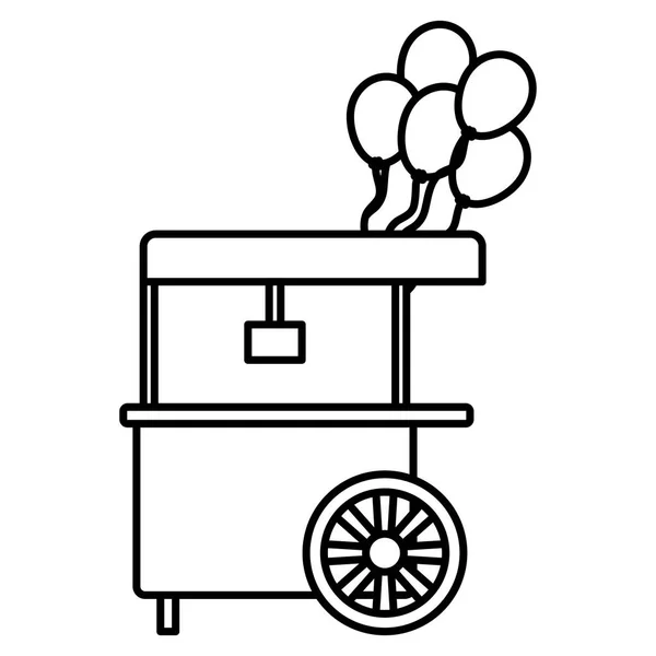 Pop máquina de circo de milho com balões de hélio —  Vetores de Stock