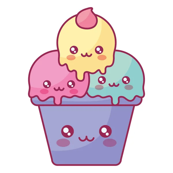 Leckeres Eis im Kawaii-Charakter — Stockvektor