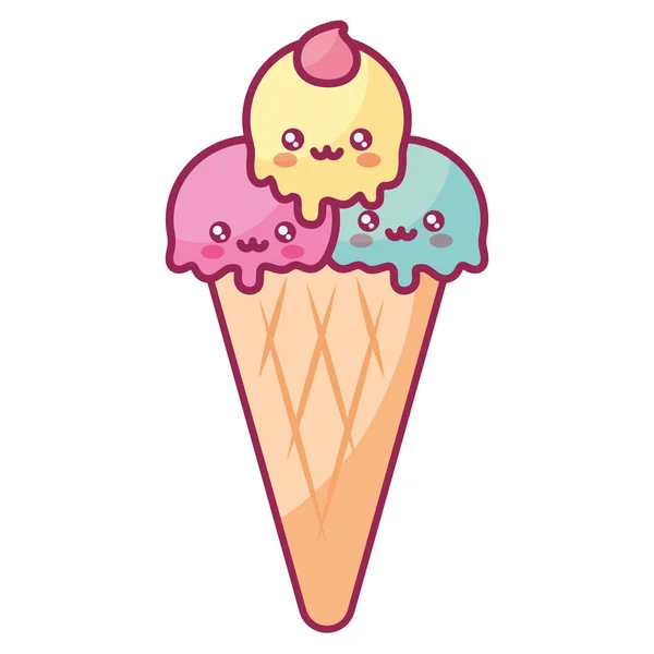 Mignon kawaii crème glacée caractère — Image vectorielle