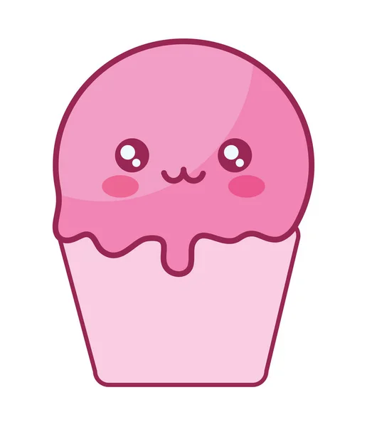 Delicioso cupcake celebración kawaii carácter — Vector de stock