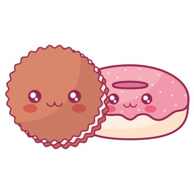 tatlı çörek ve çerezleri kawaii karakterler