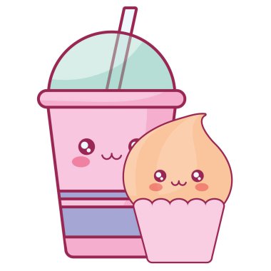 plastik kap konteyner ve cupcake kawaii karakterler