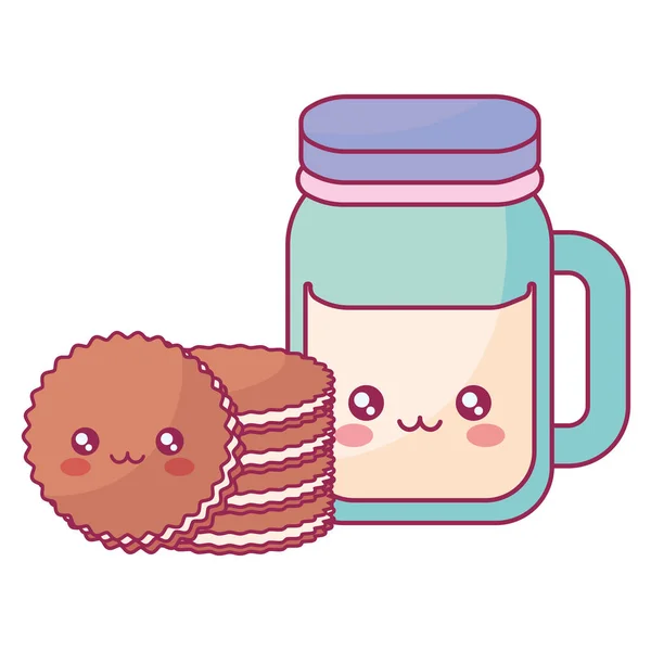 Schattig drank pot met koekjes kawaii tekens — Stockvector