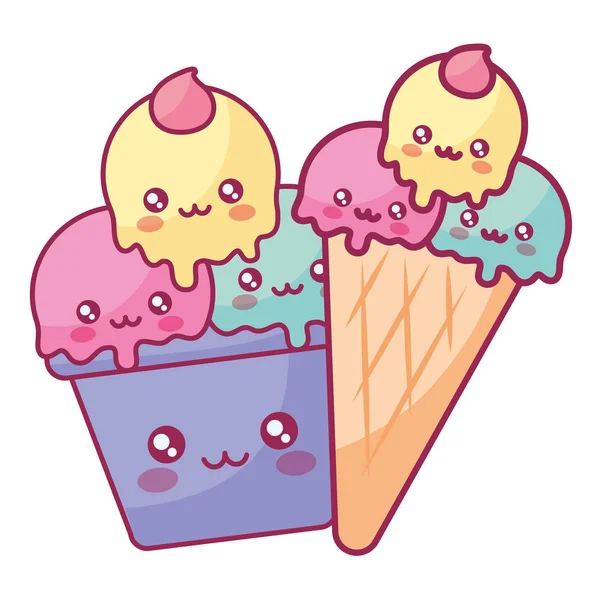 Lindos helados personajes kawaii — Archivo Imágenes Vectoriales