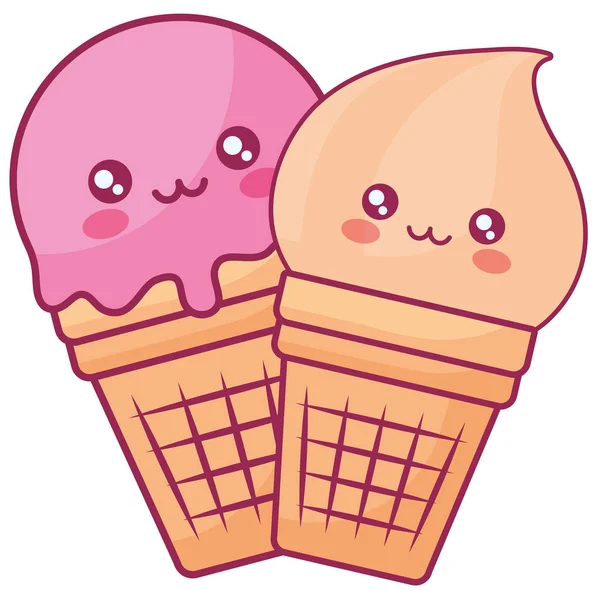 Cute ice creams kawaii characters — Stock Vector