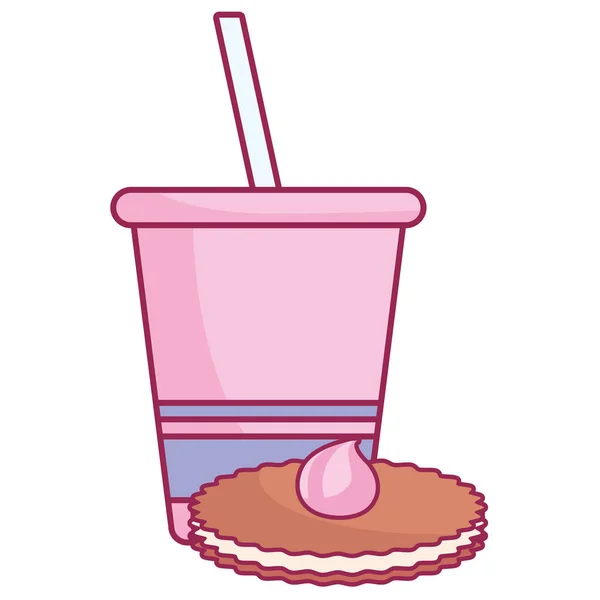 Tasse en plastique avec paille et biscuit — Image vectorielle
