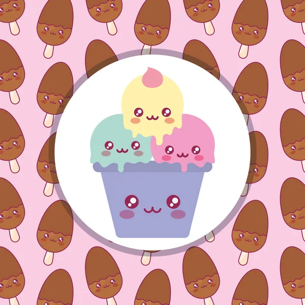 Delicioso sorvete no personagem xícara kawaii — Vetor de Stock